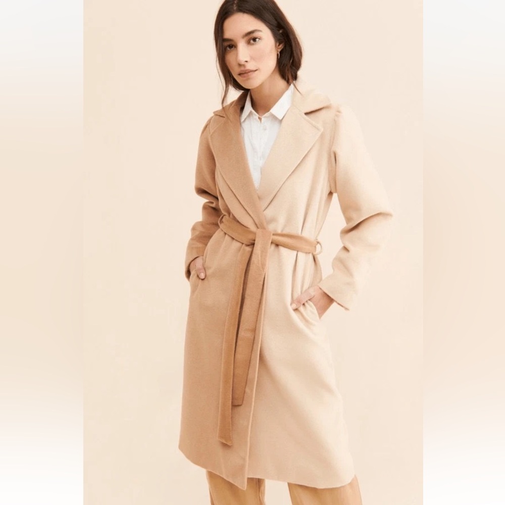 Anthropologie Du Paradis Two-Tone Colorblock Camel & Cream Trench Coat Medium